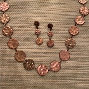 Brushed copper necklace and earring set